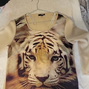 Cadena Beige Top with Bold Print